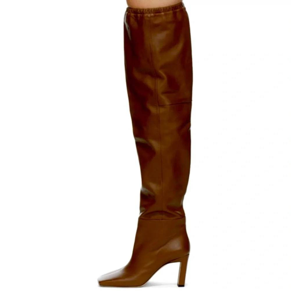 Wandler Brown Leather ‘Anne’ Over The Knee Thigh High, Heeled Boots, Size 40